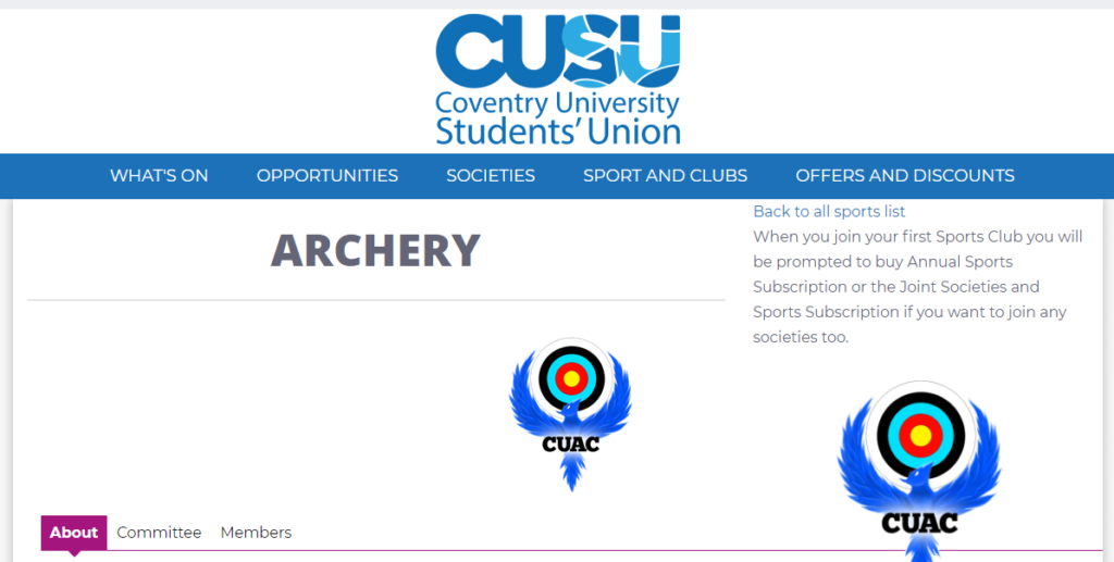 Coventry University Archery Club County of Warwick Archery Association